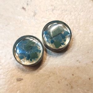 1 one inch pair of metal double saddle blue green plugs